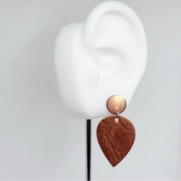 Jewelry - Artisan Handcrafted 10k Rose Gold Plated
Sterling Silver Faux Leather Earrings!